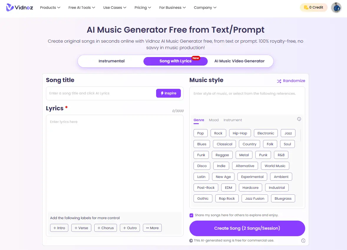 Vidnoz Free AI Music Generator